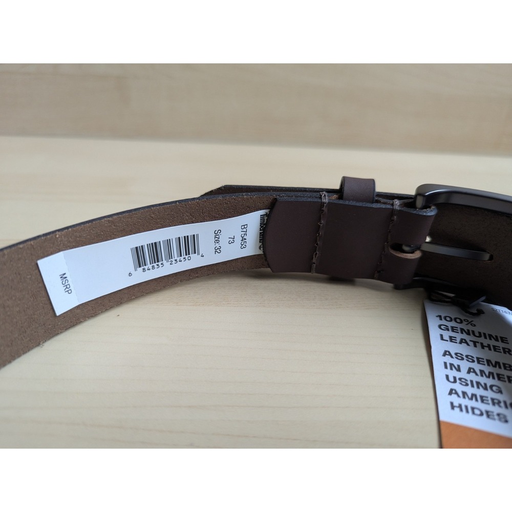 Timberland Brown Leather NWT Dust Bag Made In USA Belt Sz 32 - Picture 4 of 8